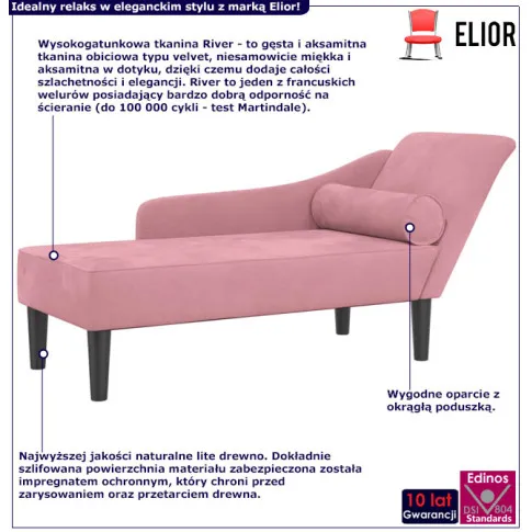 Różowa aksmaitna leżanka do salonu Luziana
