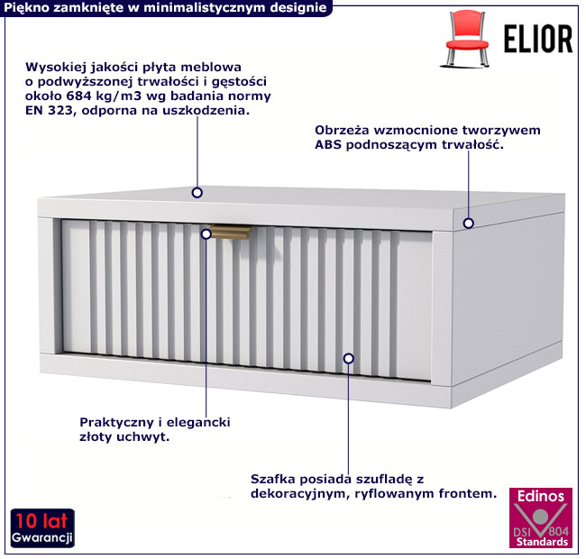 Biała szafka nocna wisząca ryflowana Magnet