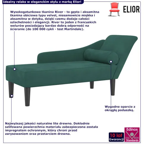 Ciemnozielona aksamitna leżanka do salonu Luziana