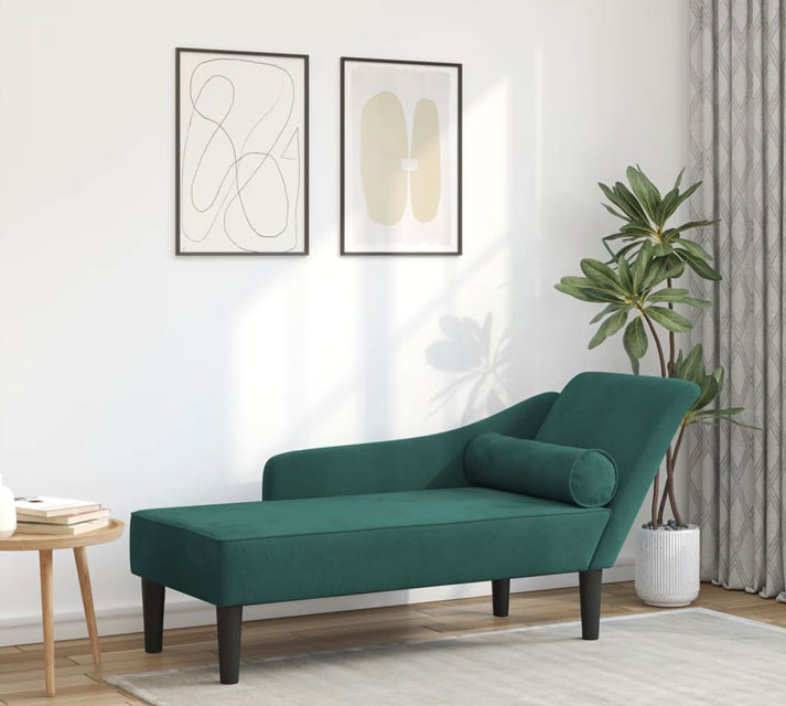 Wizualizacja ciemnozielonego szezlongu z poduszką Aventis