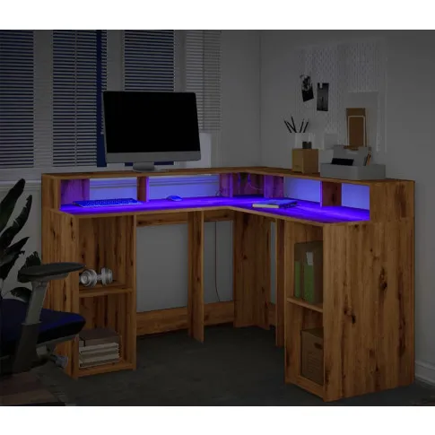 Podświetlane biurko komputerowe z LED Erkus dąb artisan