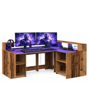 Biurko komputerowe narożne z nadstawką LED stare drewno - Relond w sklepie Edinos.pl