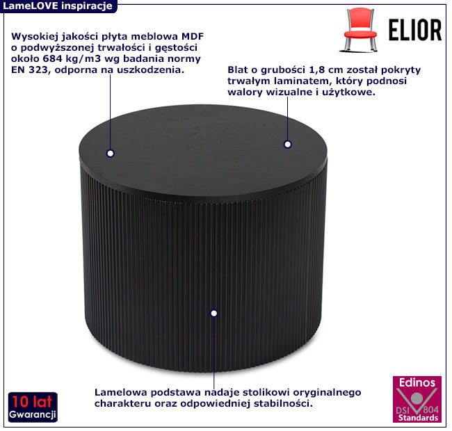 Czarny stolik kawowy lamelowy Septim 3X