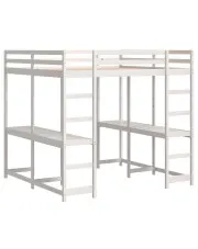 Białe sosnowe łóżko piętrowe z 2 biurkami 180x200 - Kortul 5X w sklepie Edinos.pl