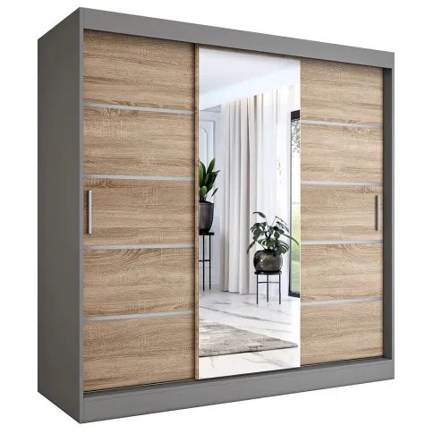 Zdjęcie produktu Szafa przesuwna do sypialni 200 cm antracyt + dąb sonoma - Marmos 6X.