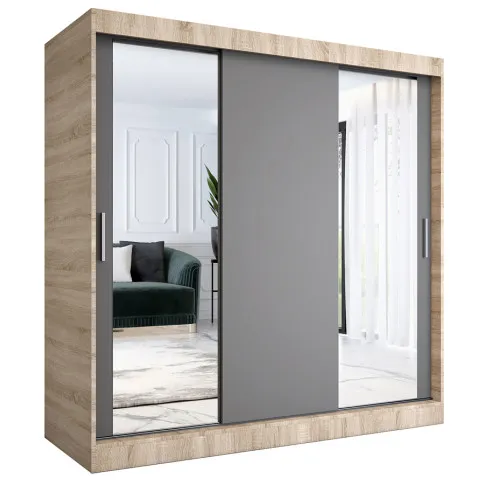 Zdjęcie produktu Szafa przesuwna do sypialni dąb sonoma + antracyt 200 cm - Lenora 6X.