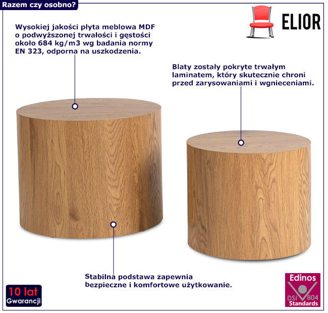 Komplet 2 stolików kawowych Adet dąb