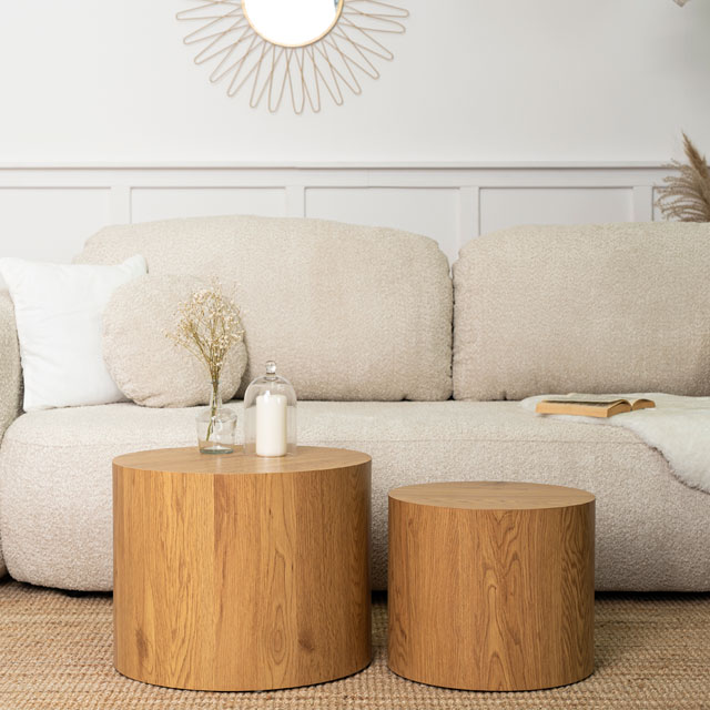 Zestaw 2 okrągłych stolików w stylu nowoczesnym Adet dąb