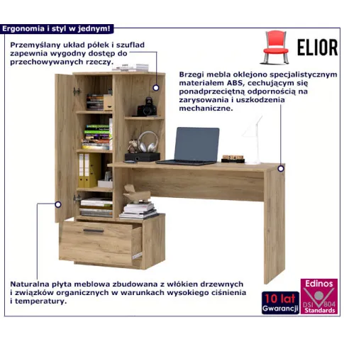 Biurko z regałem i szufladą Ferdok kolor dąb craft