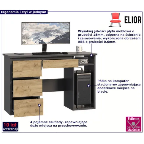 Komputerowe biurko Merisor kolor antracyt+dąb craft
