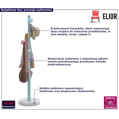 Stojący niebieski wieszak z 8 haczykami Efrus