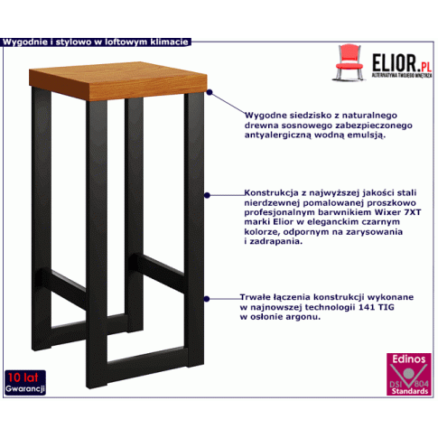 Fotografia Czarny drewniany taboret loft - Pedros 3X 4 kolory z kategorii Taborety