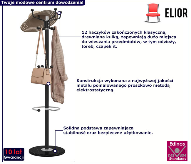 Czarny wieszak Caden 3X
