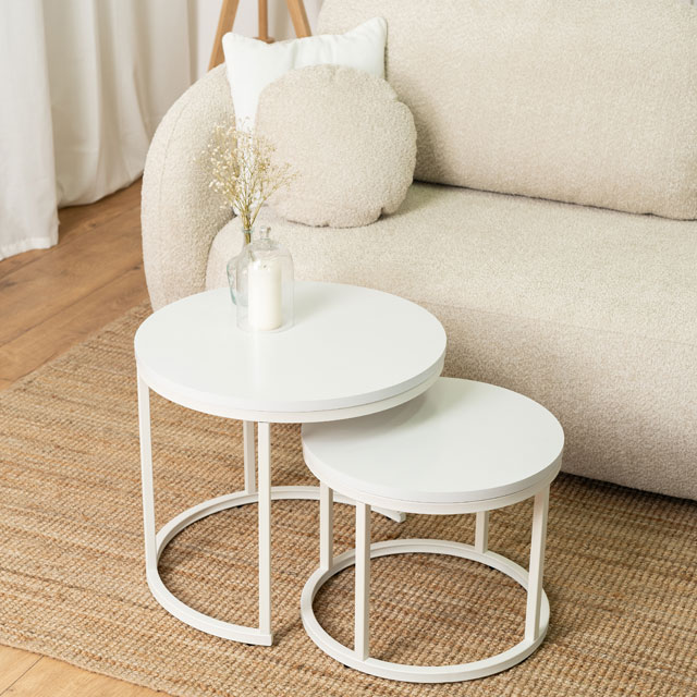 Biały komplet stolików do salonu w stylu loft Panda 3X