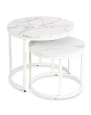 Komplet 2 białych stolików stylizowanych na marmur - Ertol 3X w sklepie Edinos.pl