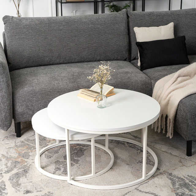 Biały komplet stolików do salonu w stylu loft Ertol 4X