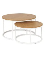 Zestaw dwóch loftowych stolików biały + dąb naturalny - Ertol 4X w sklepie Edinos.pl