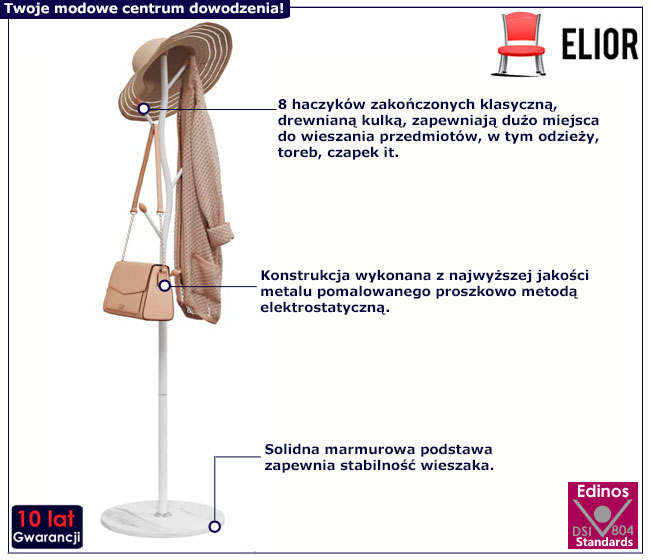 Biały wieszak Caden 5X