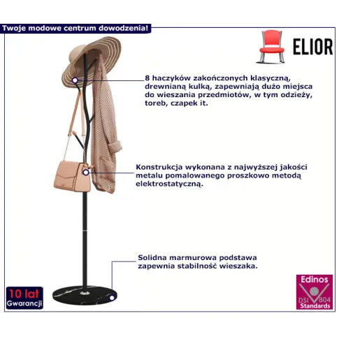 Klasyczny czarny wieszak 8 haczyków Soflos 5X