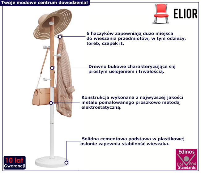 Biały wieszak Caden 6X