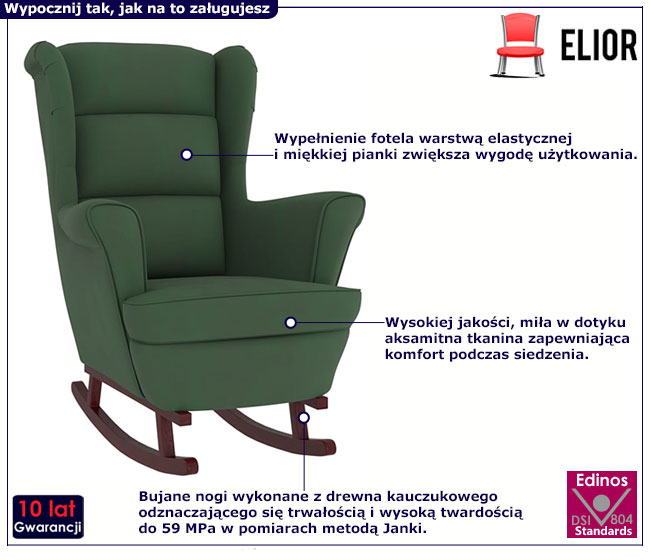 Zielony fotel bujany uszak Erato