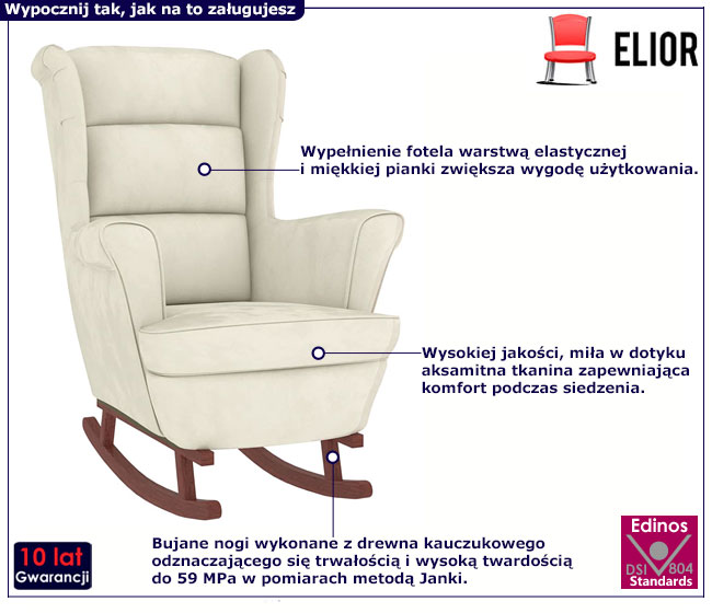 Kremowy fotel bujany uszak Erato