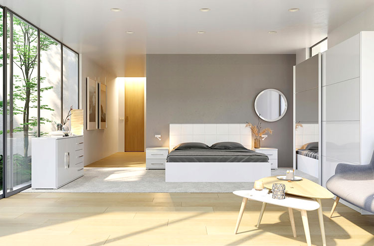 Wizualizacja wnętrza z białymi meblami Vestirox