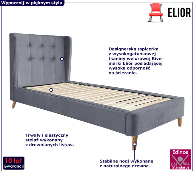 Szare łóżko z pikowanym zagłówkiem Vasto