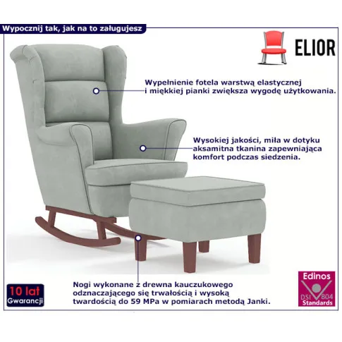 Tapicerowany fotel bujany z podnóżkiem Egor