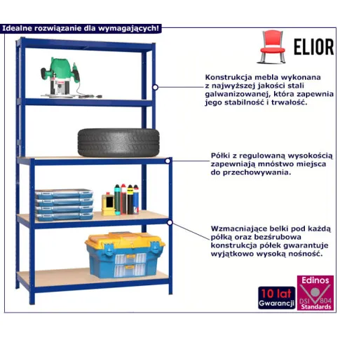 Niebieski regał metalowy do garażu Ulevis 8X