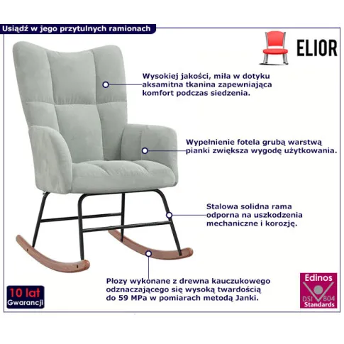 Tapicerowany pikowany fotel bujany Ahel