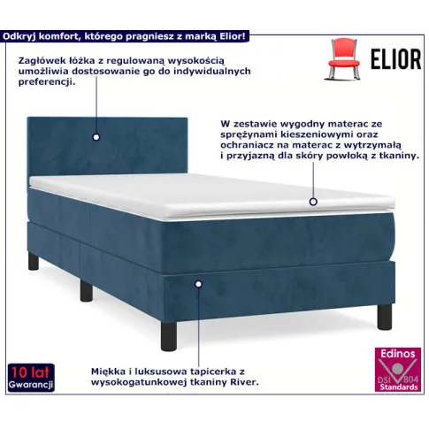 Tapicerowane niebieskie łóżko z materacem  Fibero 3X
