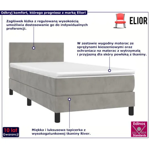 Tapicerowane jasnoniebieskie łóżko z materacem Fibero 3X