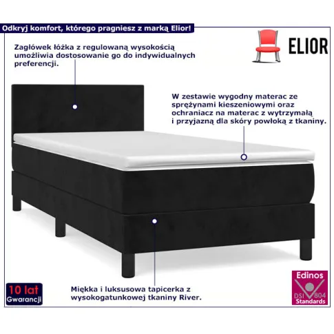 Tapicerowane czarne łóżko z materacem Fibero 3X