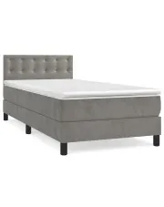 Aksamitne jasnoszare łóżko tapicerowane 90x200 - Fibero 4X w sklepie Edinos.pl