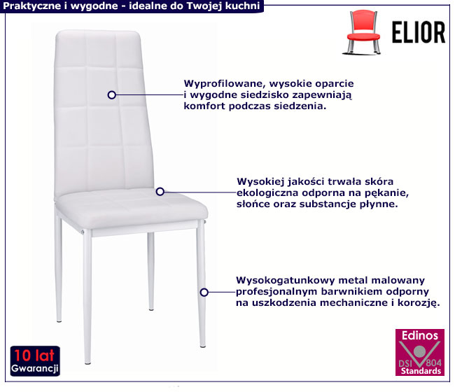 Zestaw 4 białych krzeseł tapicerowanych Antamis