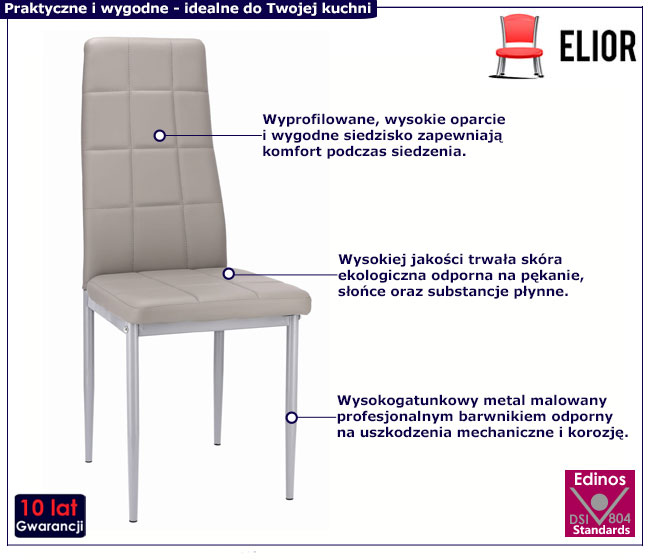 Zestaw 4 szarych krzeseł tapicerowanych Antamis