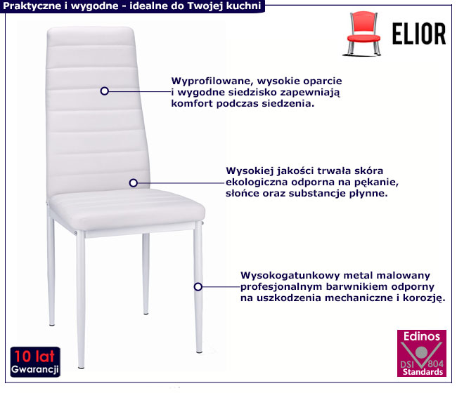 Zestaw 4 białych krzeseł tapicerowanych Rabat 3X