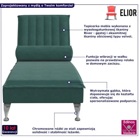 Zielony szezlong do salonu z poduszką Refrix 3X