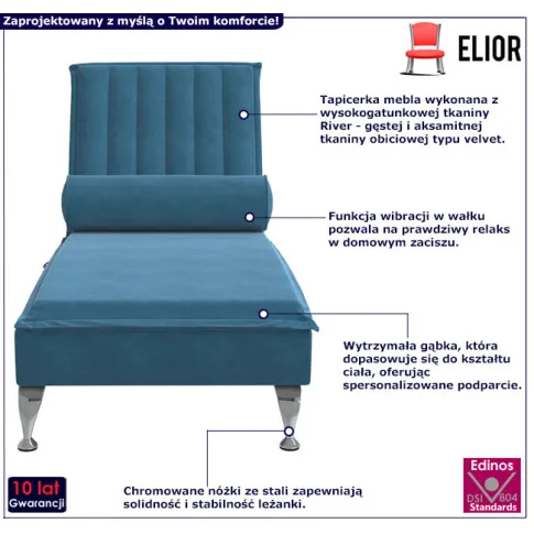 Niebieski szezlong do salonu na nóżkach Refrix 3X