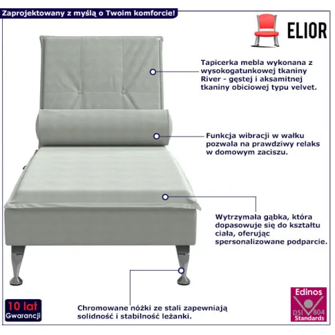 Jasnoszary aksamitny szezlong do salonu Refrix 4X