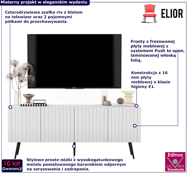 Biała ryflowana szafka RTV pod nóżkach Tirena 13X