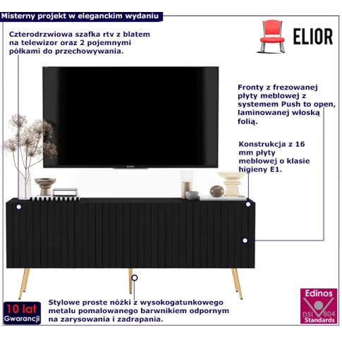 Czarna nowoczesna szafka RTV na nóżkach Irving 14X