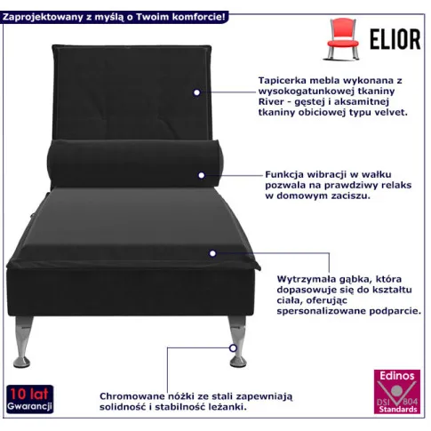 Czarny aksamitny szezlong do salonu Refrix 4X