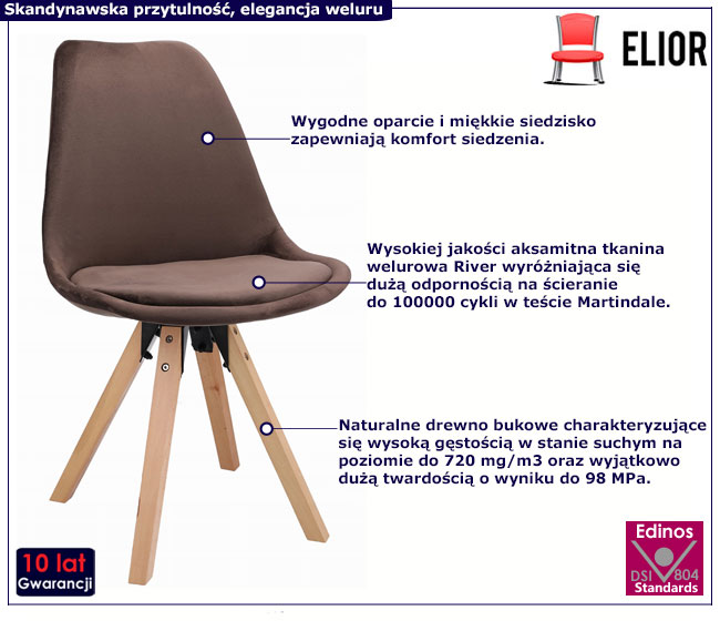 Brązowe skandynawskie welurowe krzesło Timar