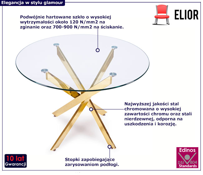 Szklany okrągły stół w stylu glamour Amira
