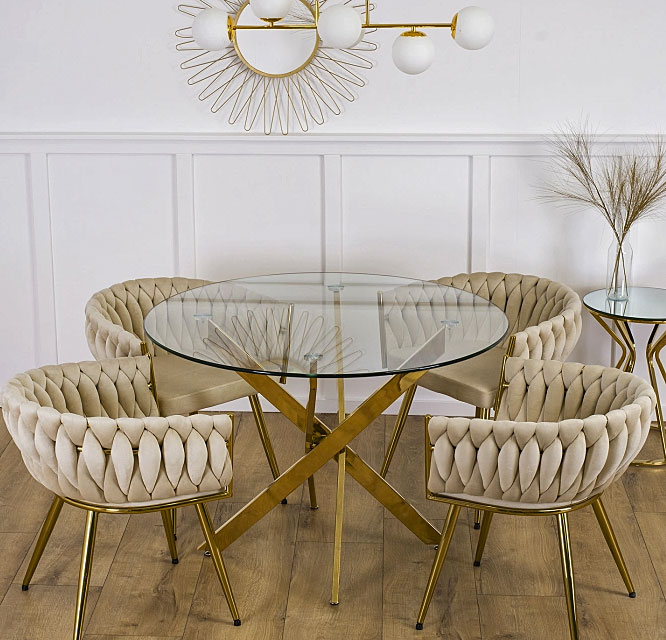 Okrągły stół na złotej podstawie do salonu Amira