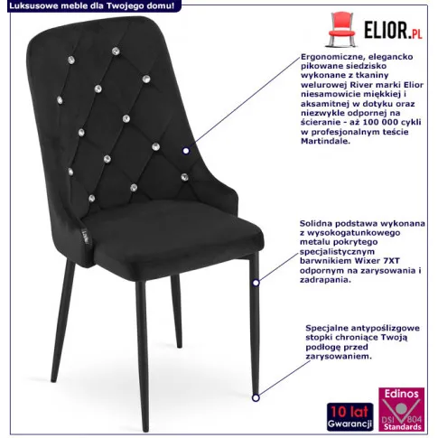 Fotografia Czarne stylowe krzesło w stylu glamour - Draco 3X z kategorii Krzesła wg koloru/stylu