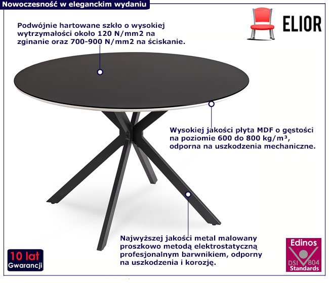 Szklany czarny okrągły stół Nivis