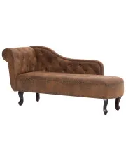 Brązowa leżanka z ekoskóry w stylu chesterfield - Guveri w sklepie Edinos.pl